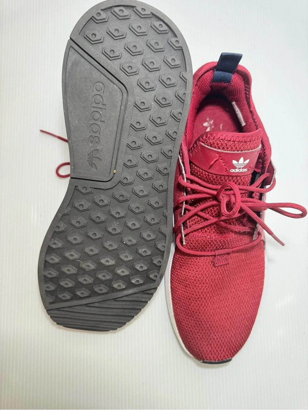 adidas Men’s Maroon Knit Lace-Up Sneakers with White Stripes
